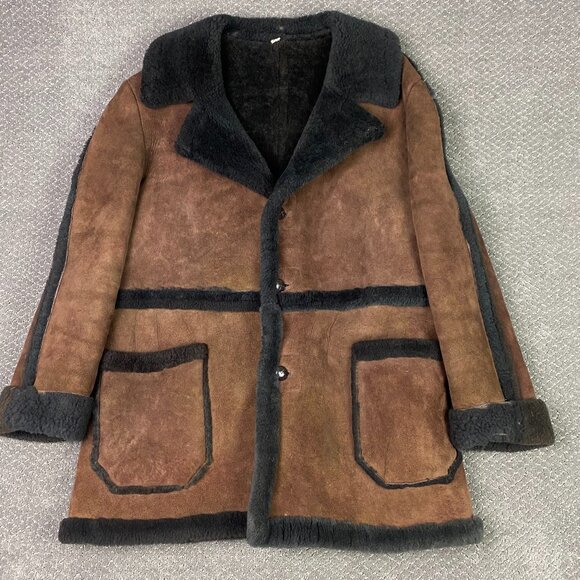 Vintage Sheepskin Jacket Coat Men's 46 Brown Shearling Marlboro Man XL - Picture 1 of 14